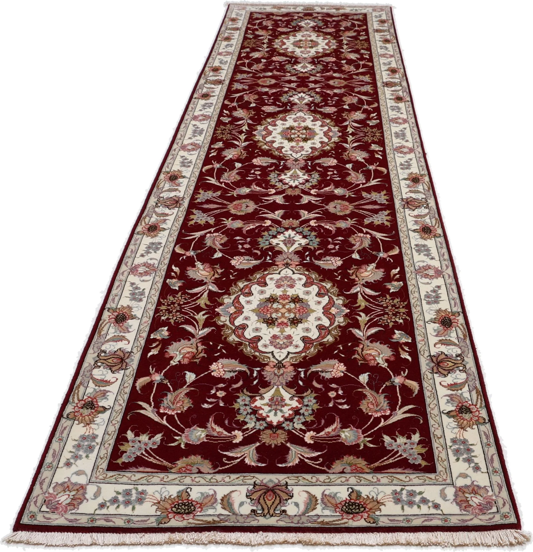 Hand-Knotted Wool & Silk Tabriz Persian Rug, 82 × 333 cm