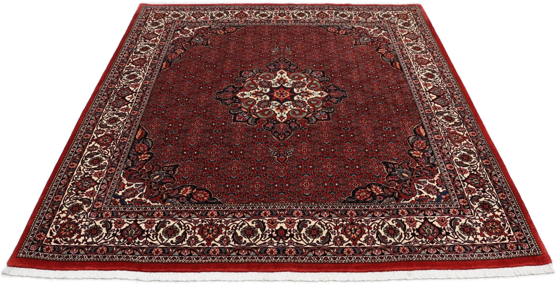 Hand-Knotted Wool & Silk Bijar Persian Rug, 205 × 220 cm