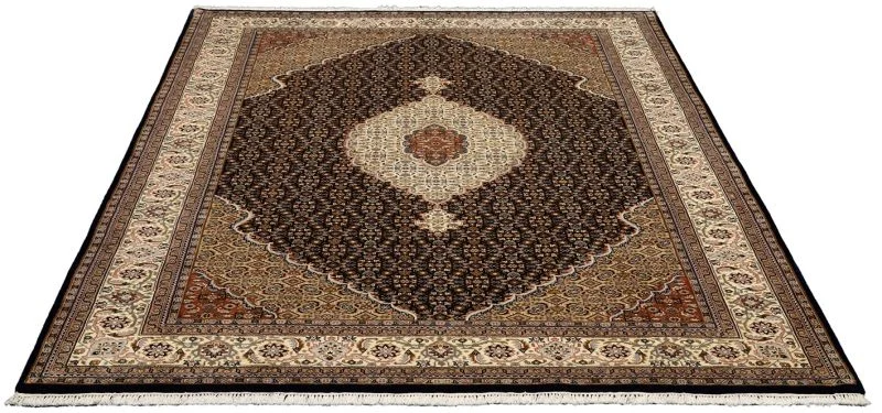 Hand-Knotted Wool & Silk Tabriz Indian Rug, 201 × 295 cm