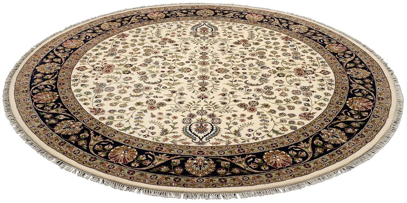Hand-Knotted Wool Isfahan Indian Rug, 247 × 247 cm