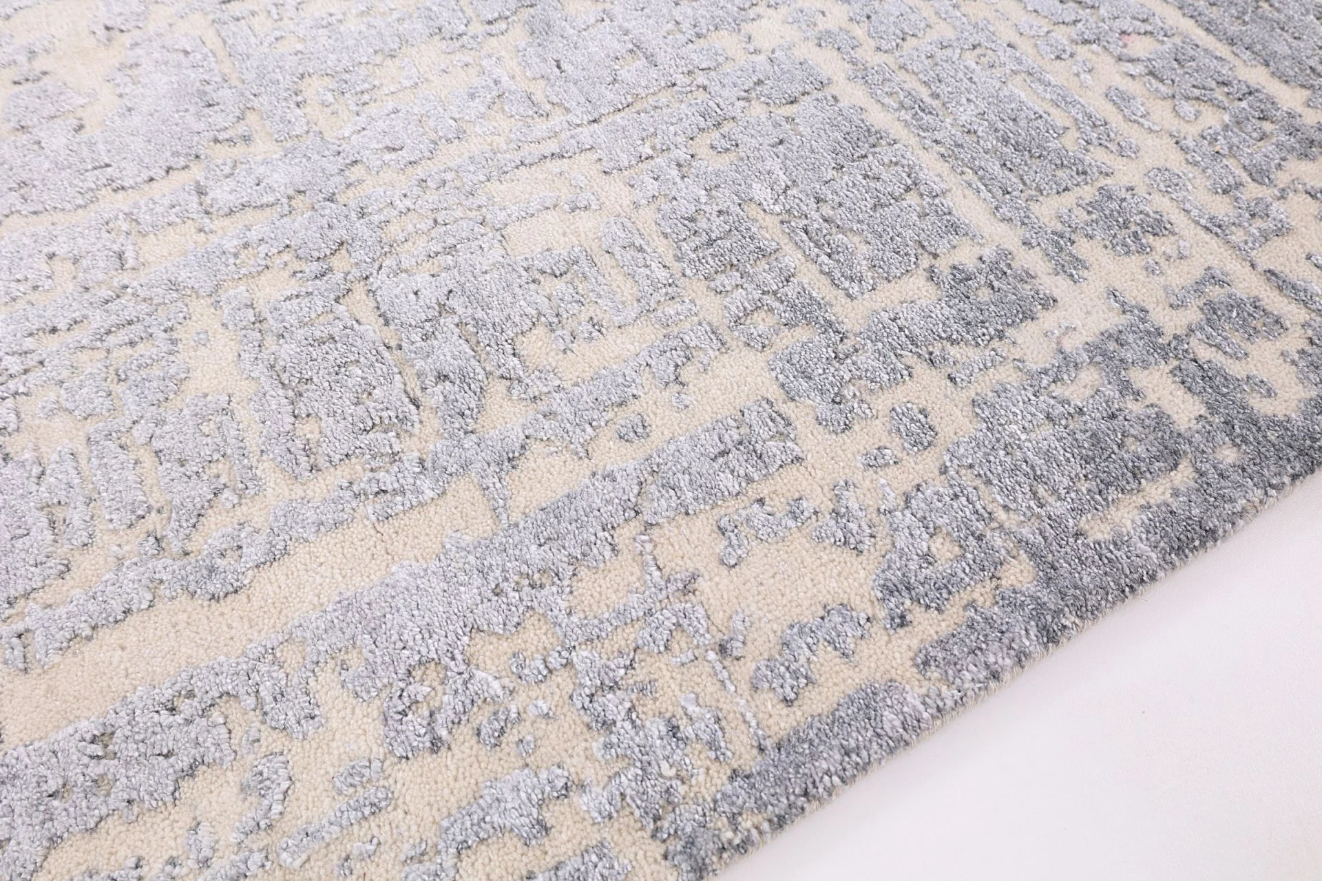 Hand-Knotted Wool & Silk Indian Rug, 241 × 302 cm