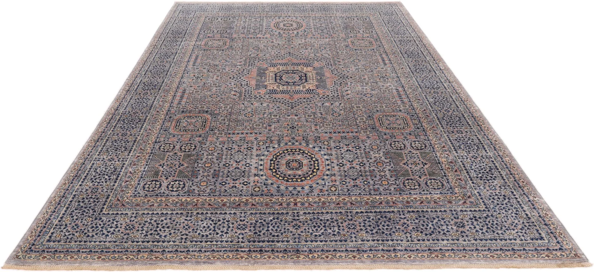 Hand-Knotted Wool Mamluk Afghan Rug, 253 × 355 cm