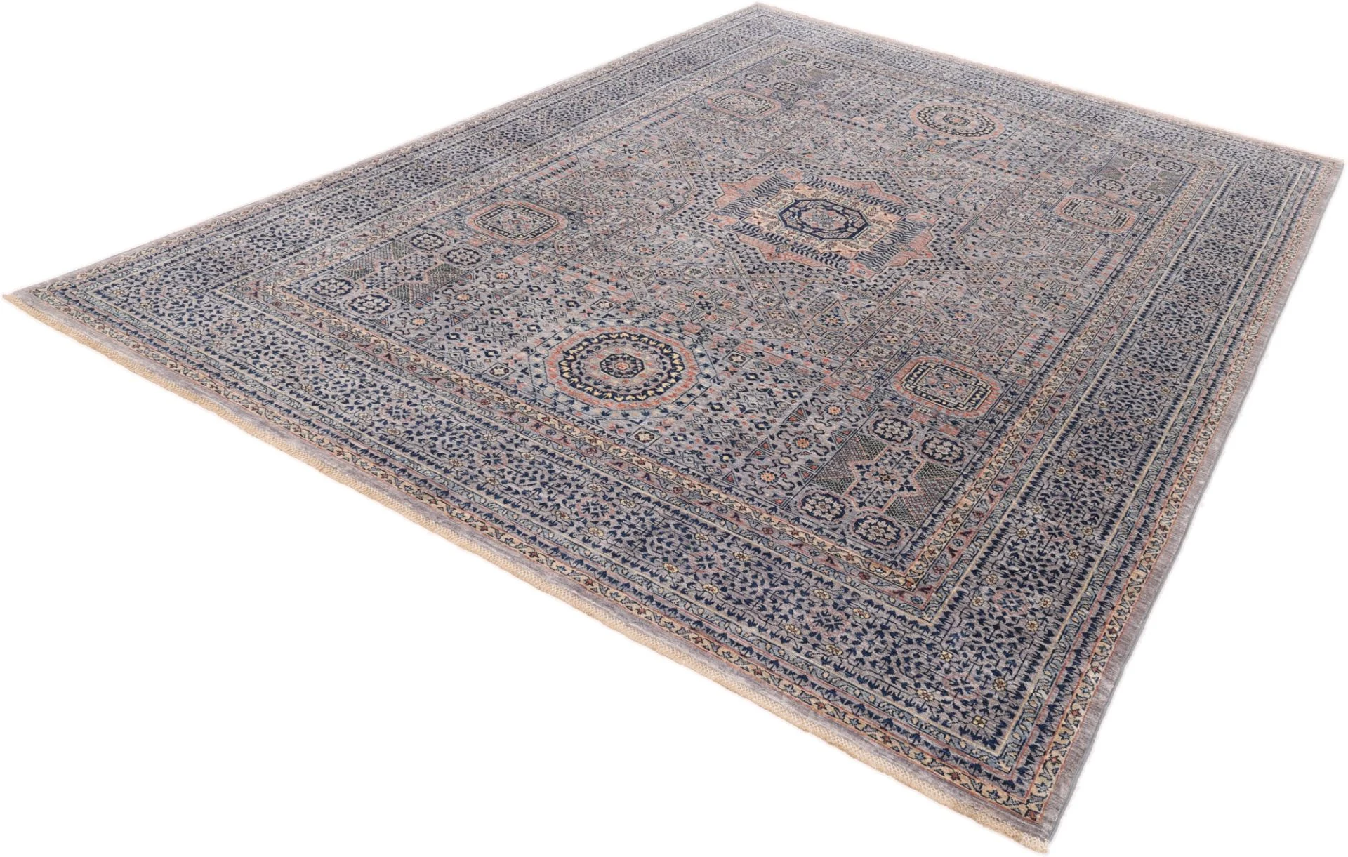 Hand-Knotted Wool Mamluk Afghan Rug, 253 × 355 cm
