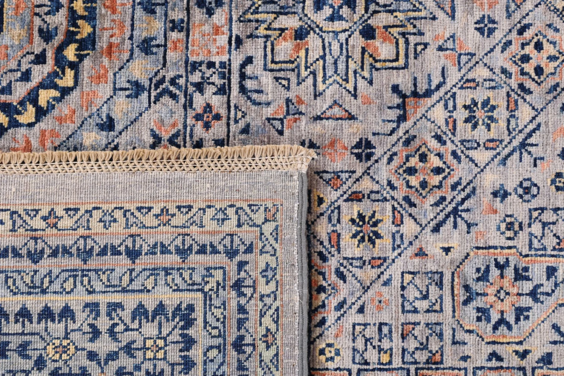 Hand-Knotted Wool Mamluk Afghan Rug, 253 × 355 cm