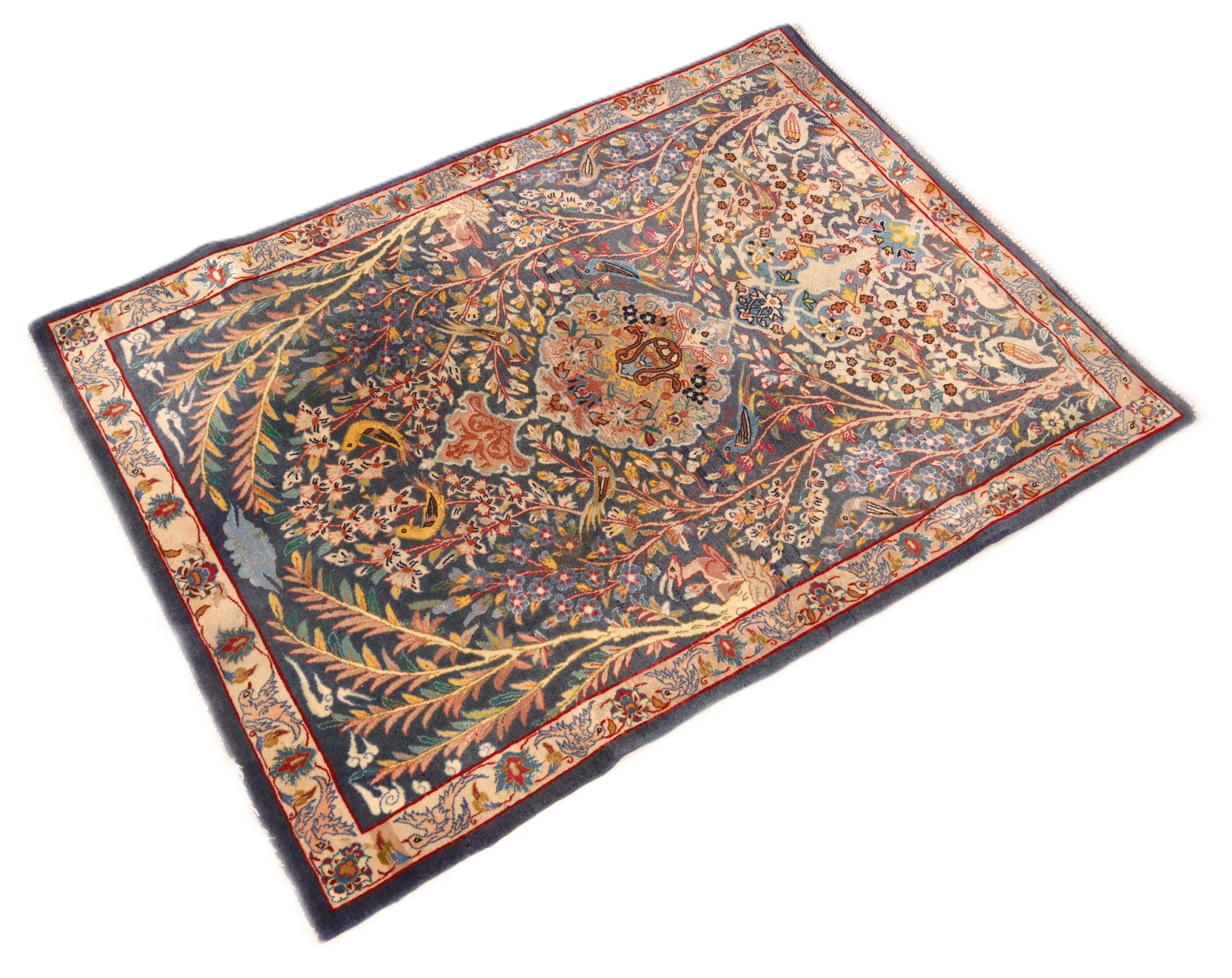 Hand-Knotted Wool & Silk Isfahan Persian Rug, 92 × 70 cm