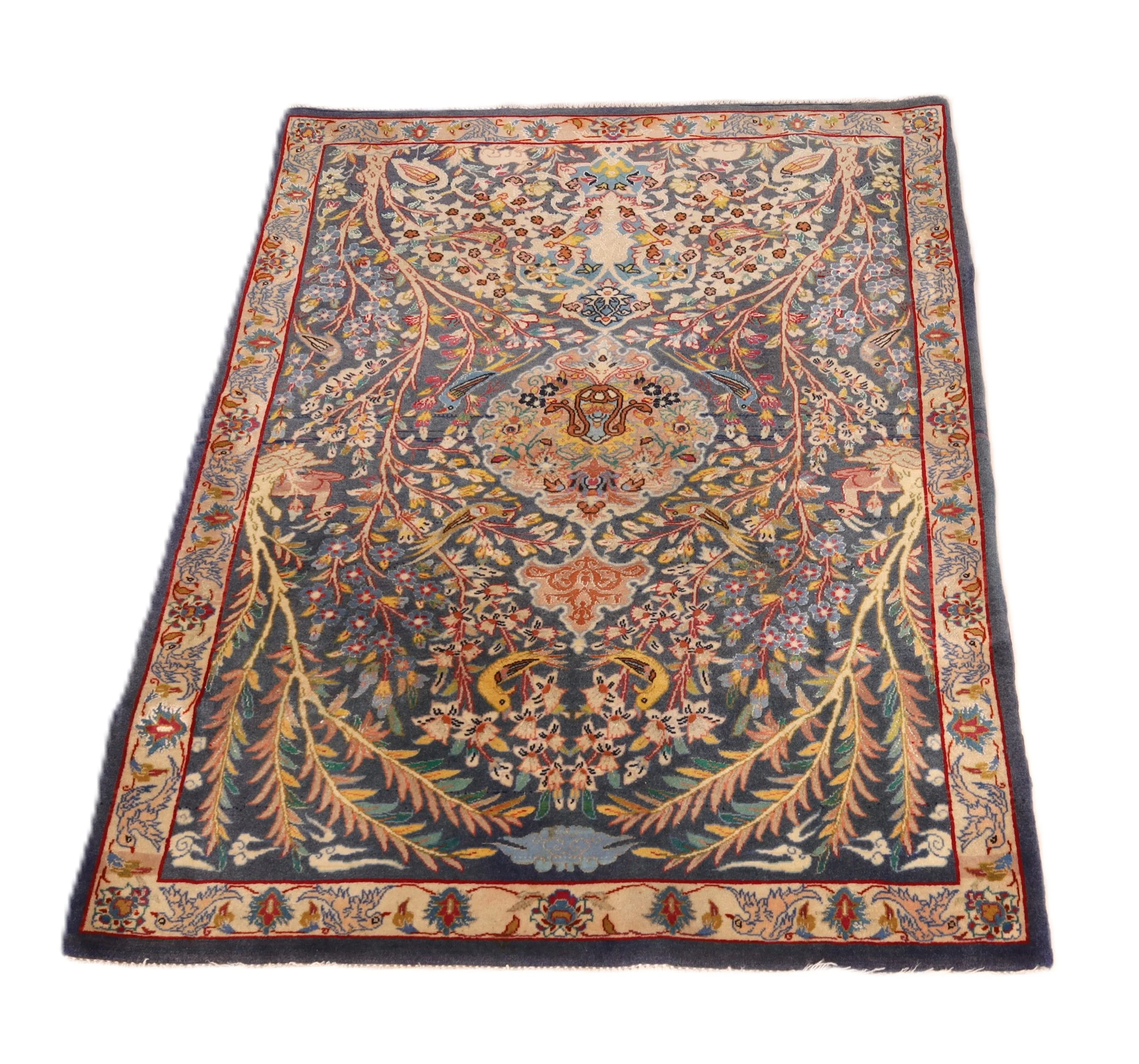 Hand-Knotted Wool & Silk Isfahan Persian Rug, 92 × 70 cm
