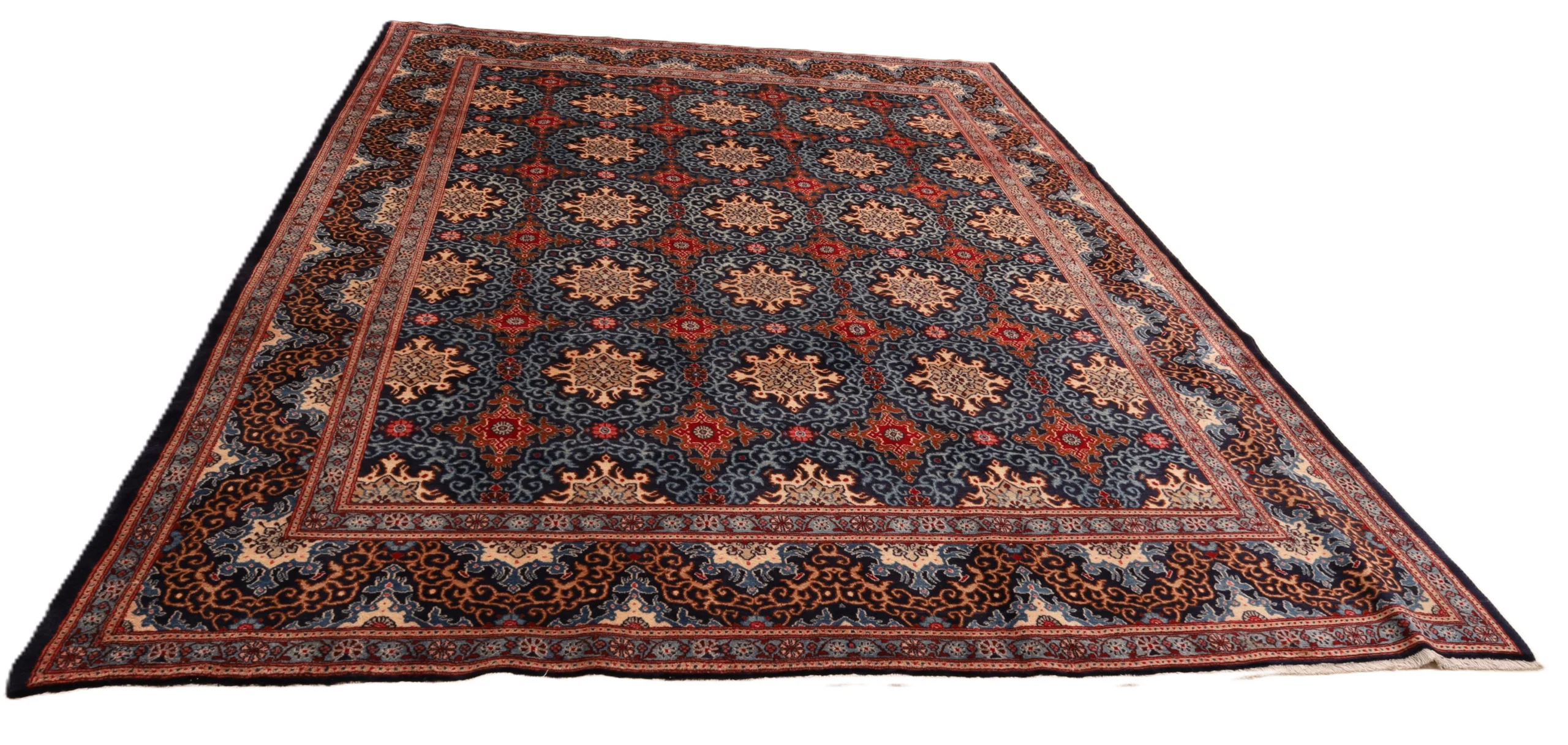 Hand-Knotted Wool Moud Persian Rug, 350 × 248 cm