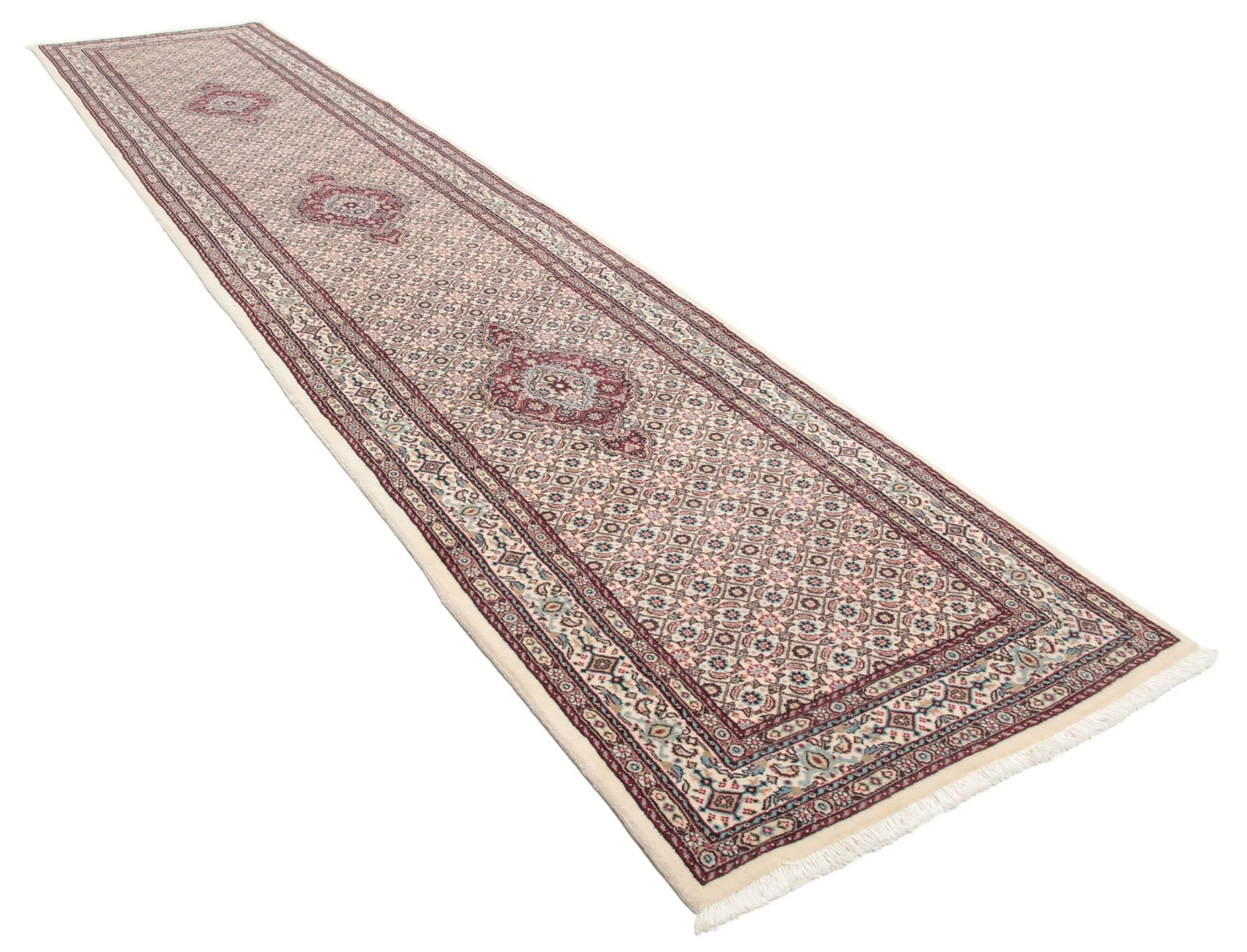 Hand-Knotted Wool & Silk Moud Persian Rug, 83 × 395 cm