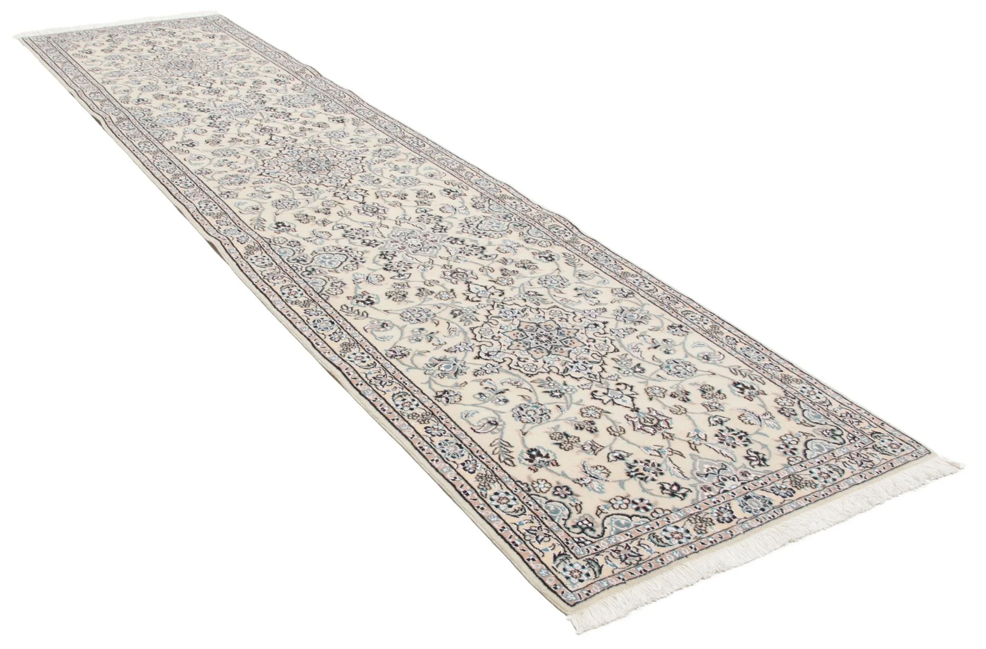 Hand-Knotted Wool & Silk Persian Rug, 70 × 300 cm