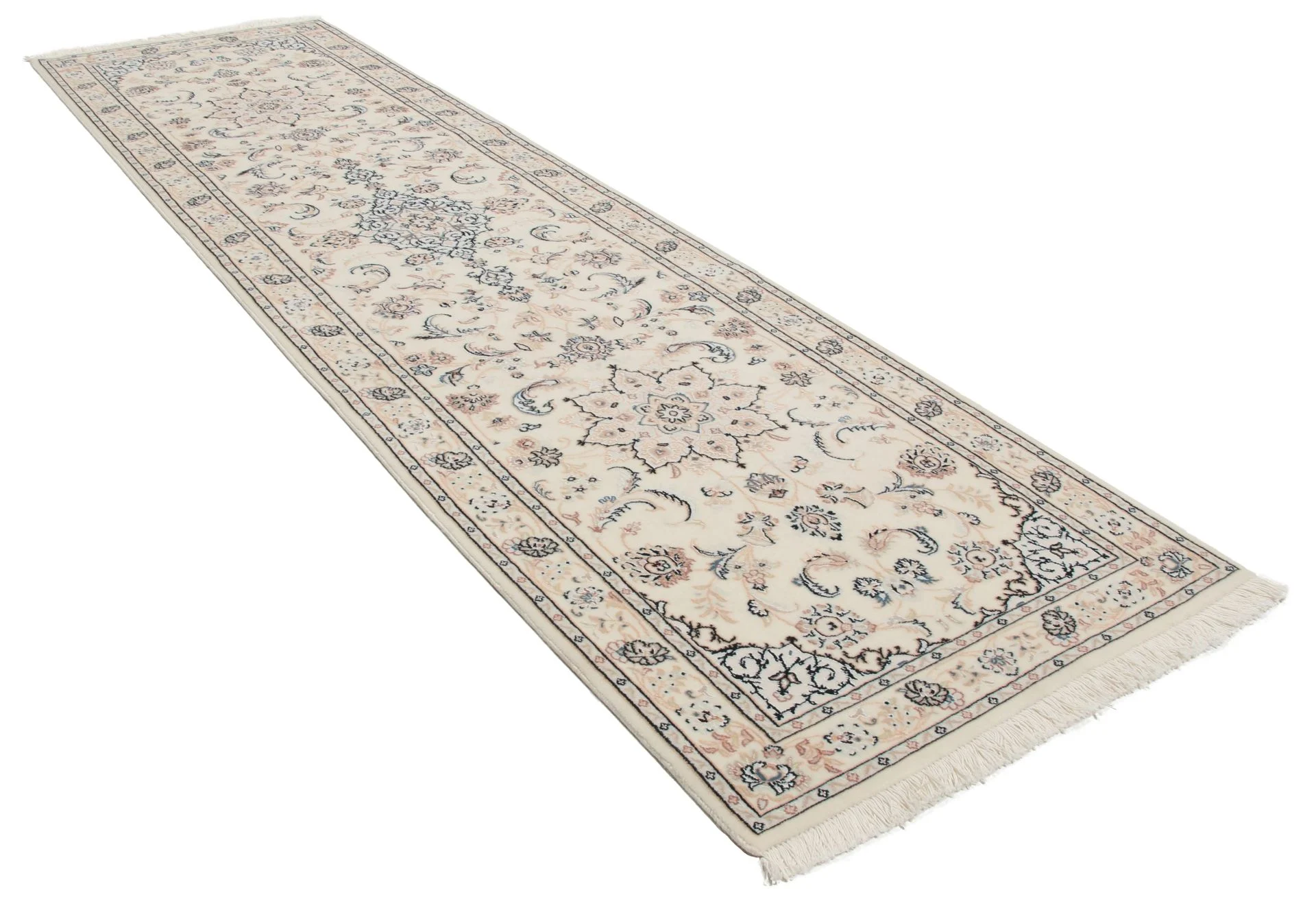Hand-Knotted Wool & Silk Nain Persian Rug, 82 × 302 cm