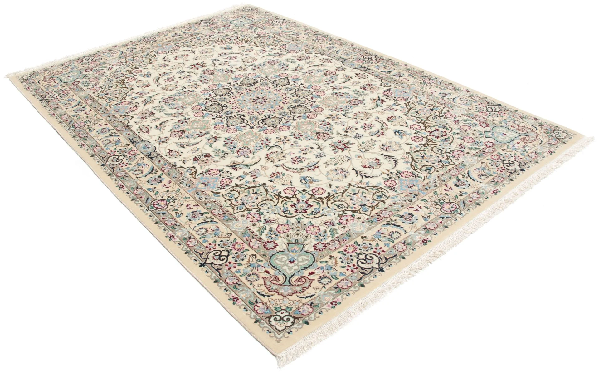 Hand-Knotted Wool & Silk Nain Persian Rug, 141 × 205 cm
