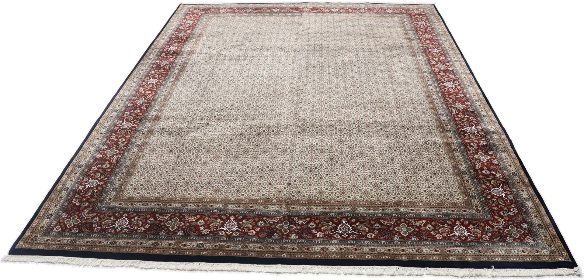 Hand-Knotted Wool Moud Indian Rug, 298 × 398 cm