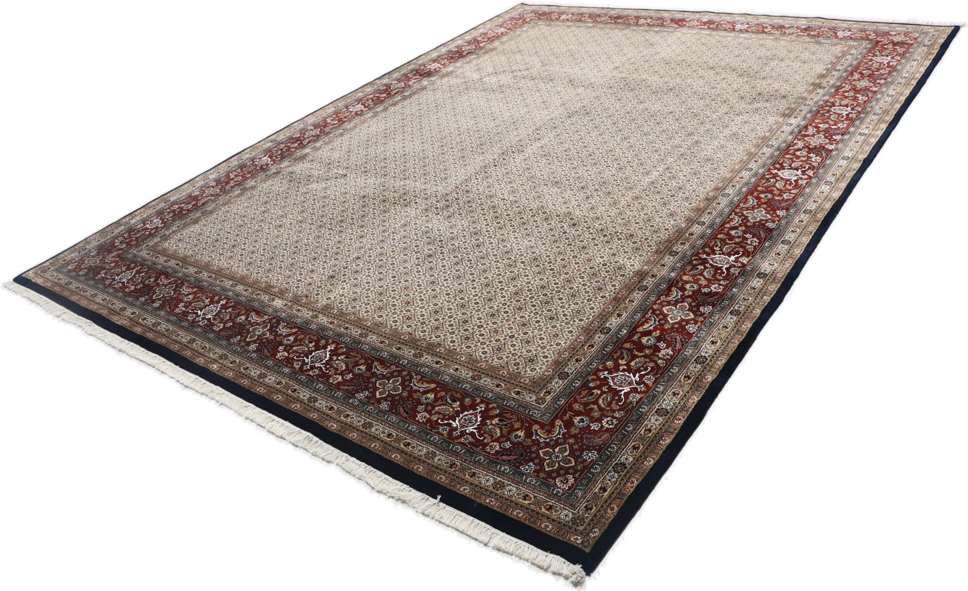 Hand-Knotted Wool Moud Indian Rug, 298 × 398 cm