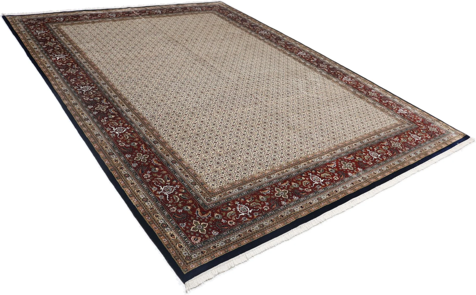 Hand-Knotted Wool Moud Indian Rug, 298 × 398 cm
