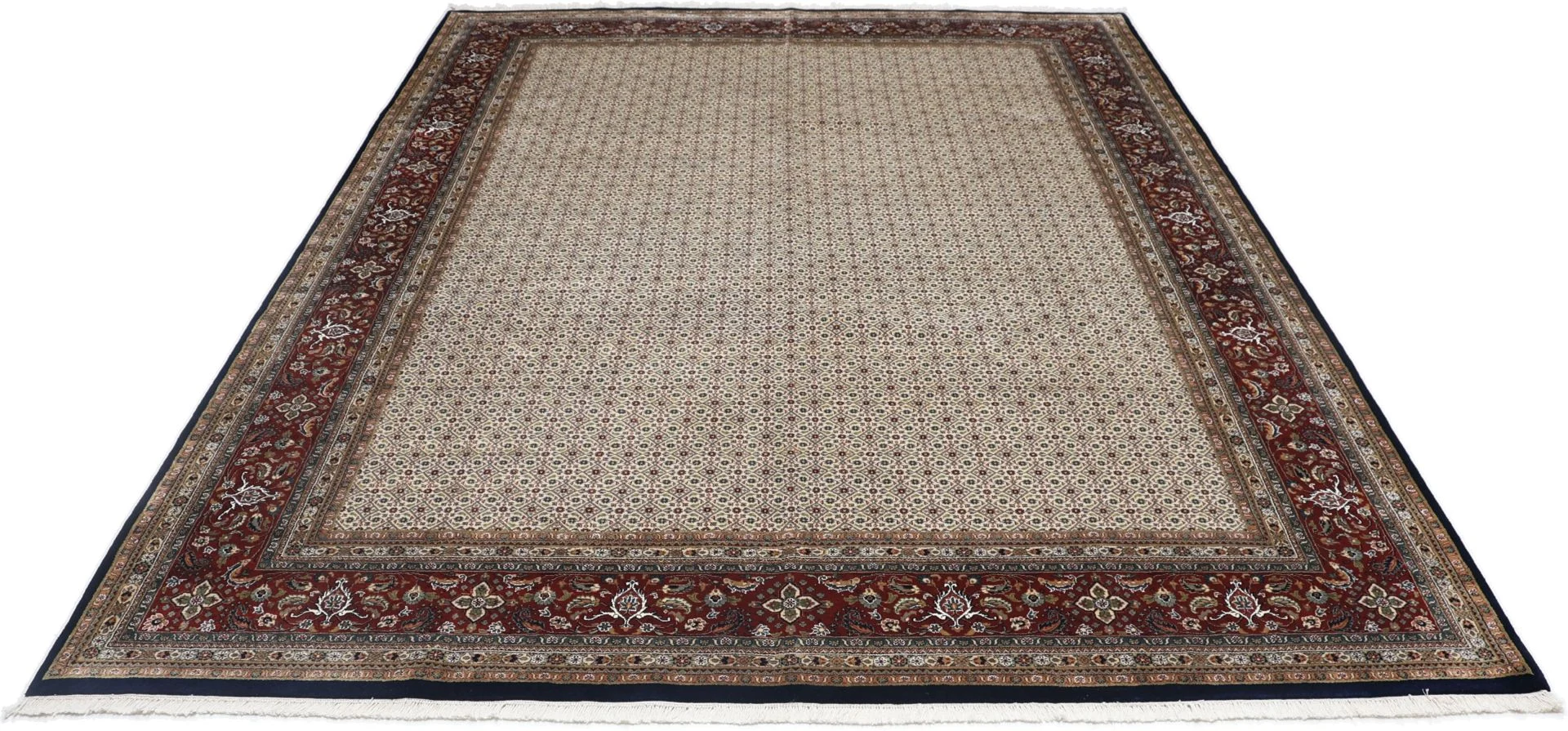 Hand-Knotted Wool Moud Indian Rug, 298 × 398 cm