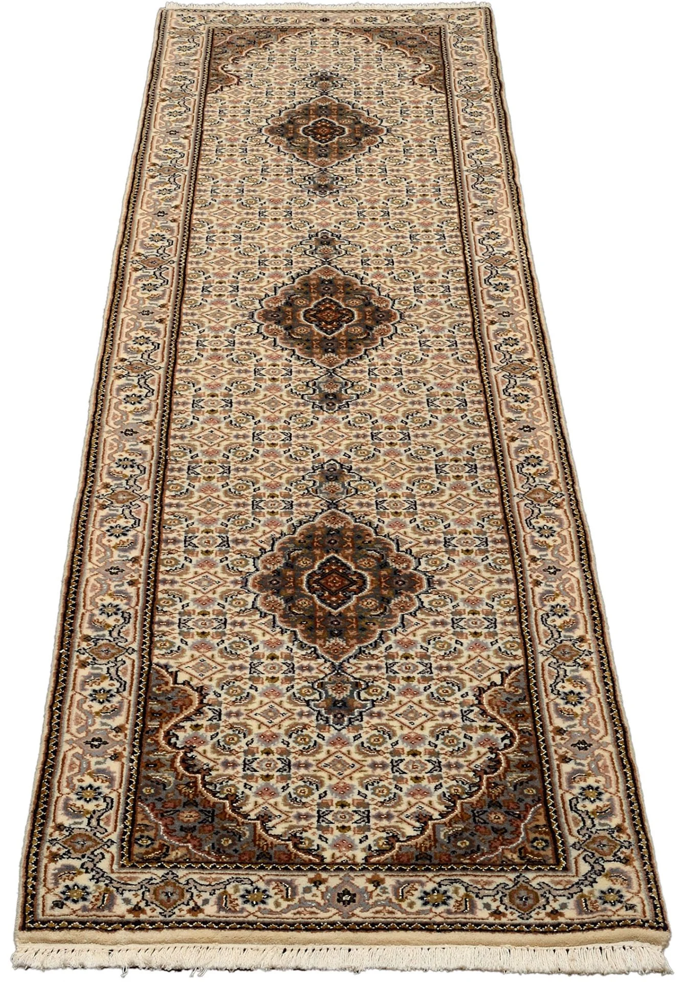 Tabriz Indian Rug — hand-knotted, 74 × 303 cm, Wool & Silk