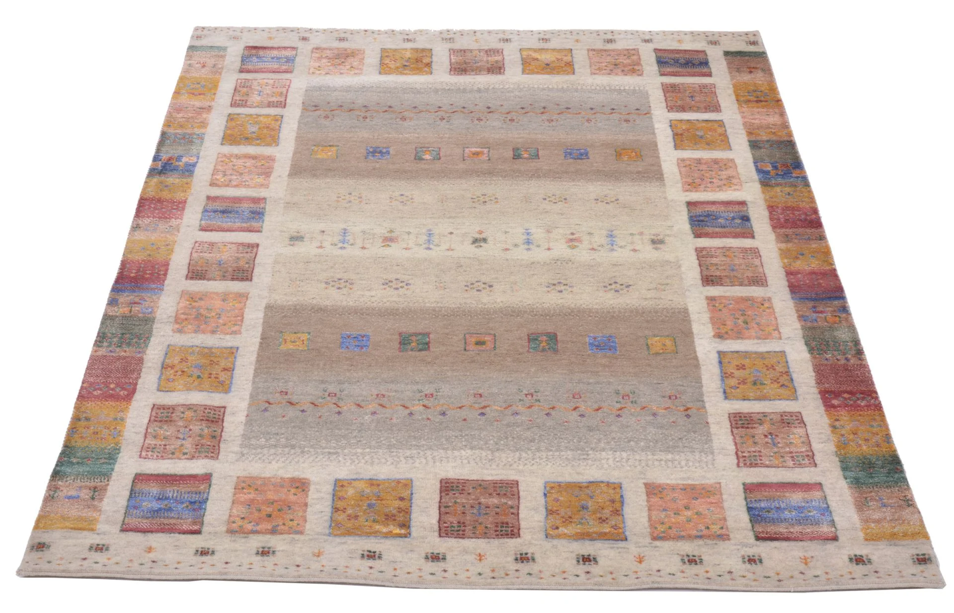 Hand-Knotted Wool & Silk Loribaft Indian Rug, 155 × 210 cm