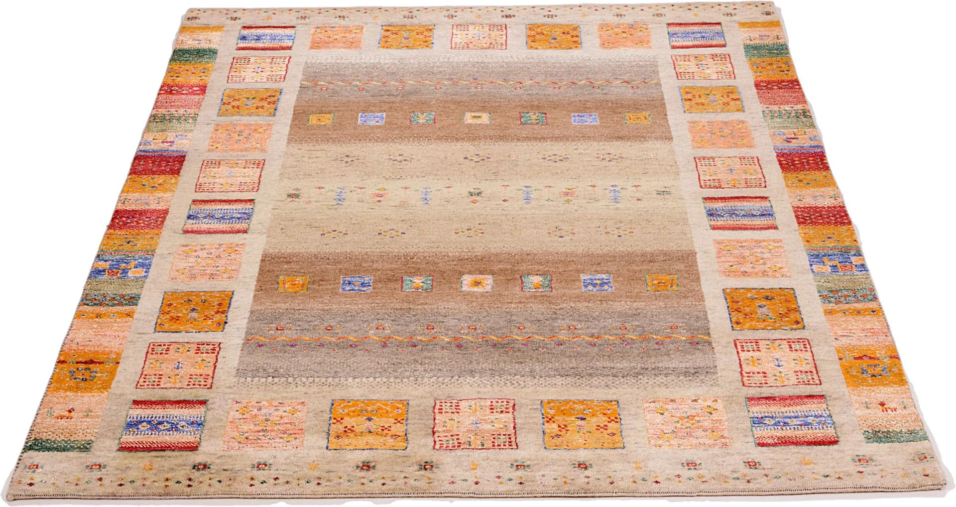 Hand-Knotted Wool & Silk Loribaft Indian Rug, 155 × 210 cm