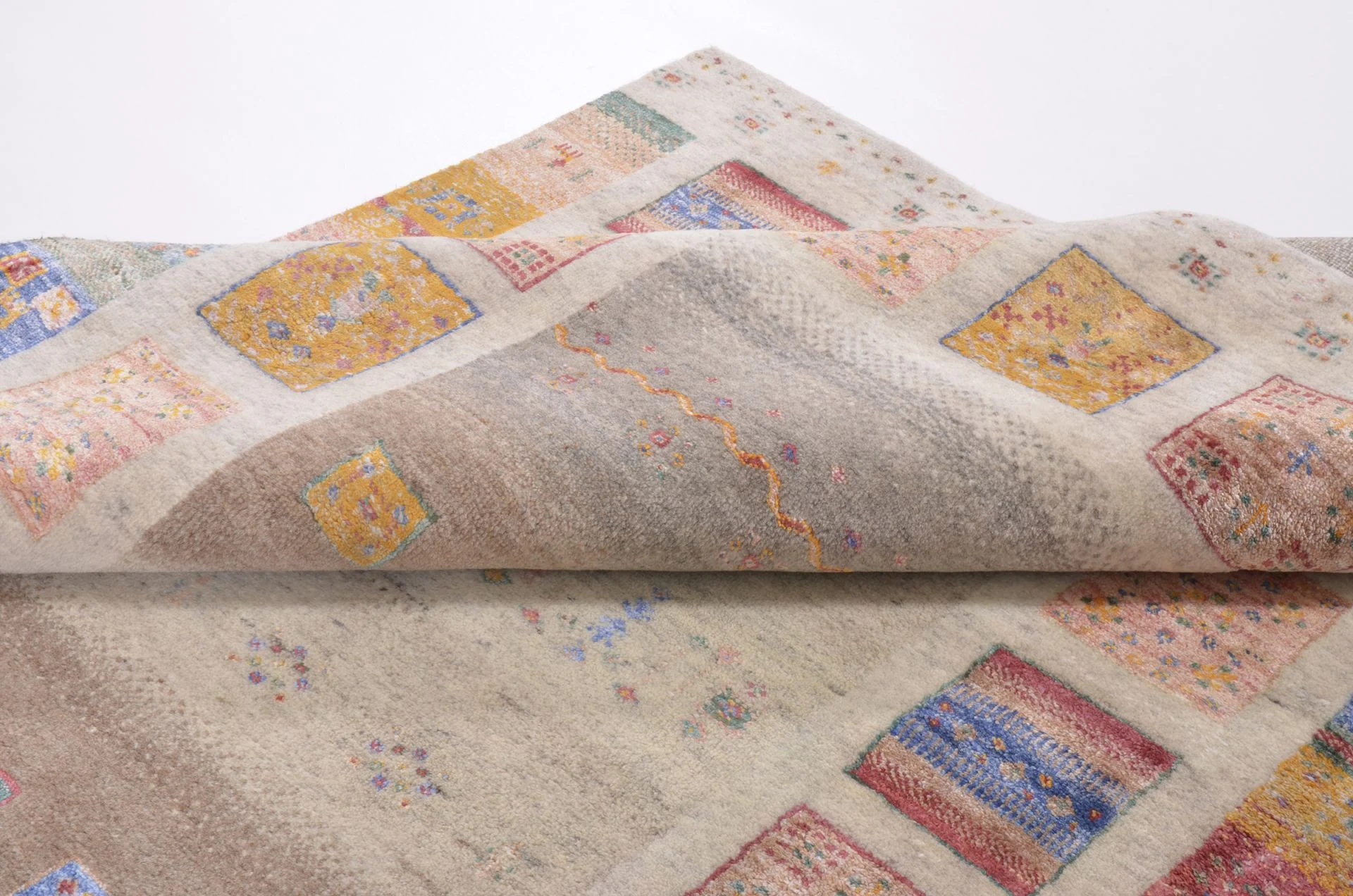 Hand-Knotted Wool & Silk Loribaft Indian Rug, 155 × 210 cm