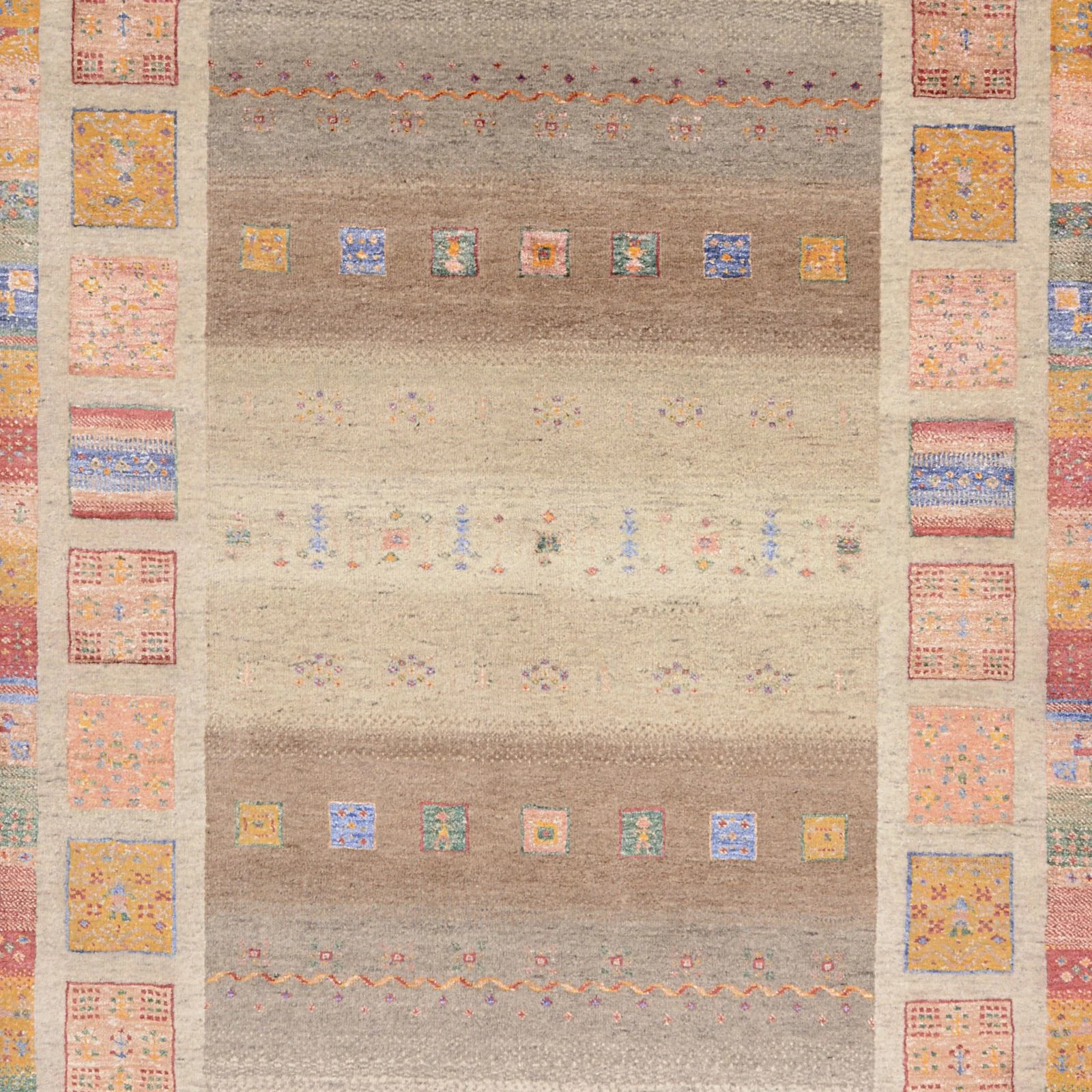 Hand-Knotted Wool & Silk Loribaft Indian Rug, 155 × 210 cm