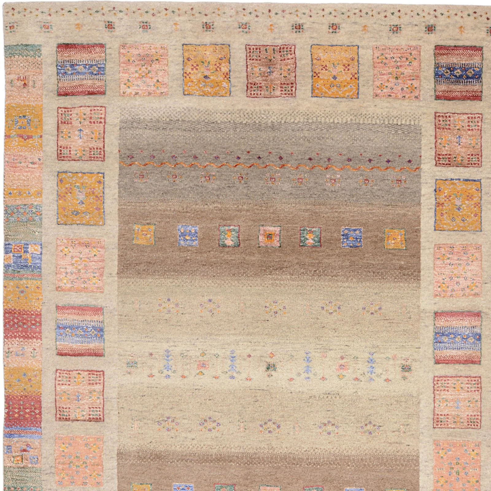 Hand-Knotted Wool & Silk Loribaft Indian Rug, 155 × 210 cm