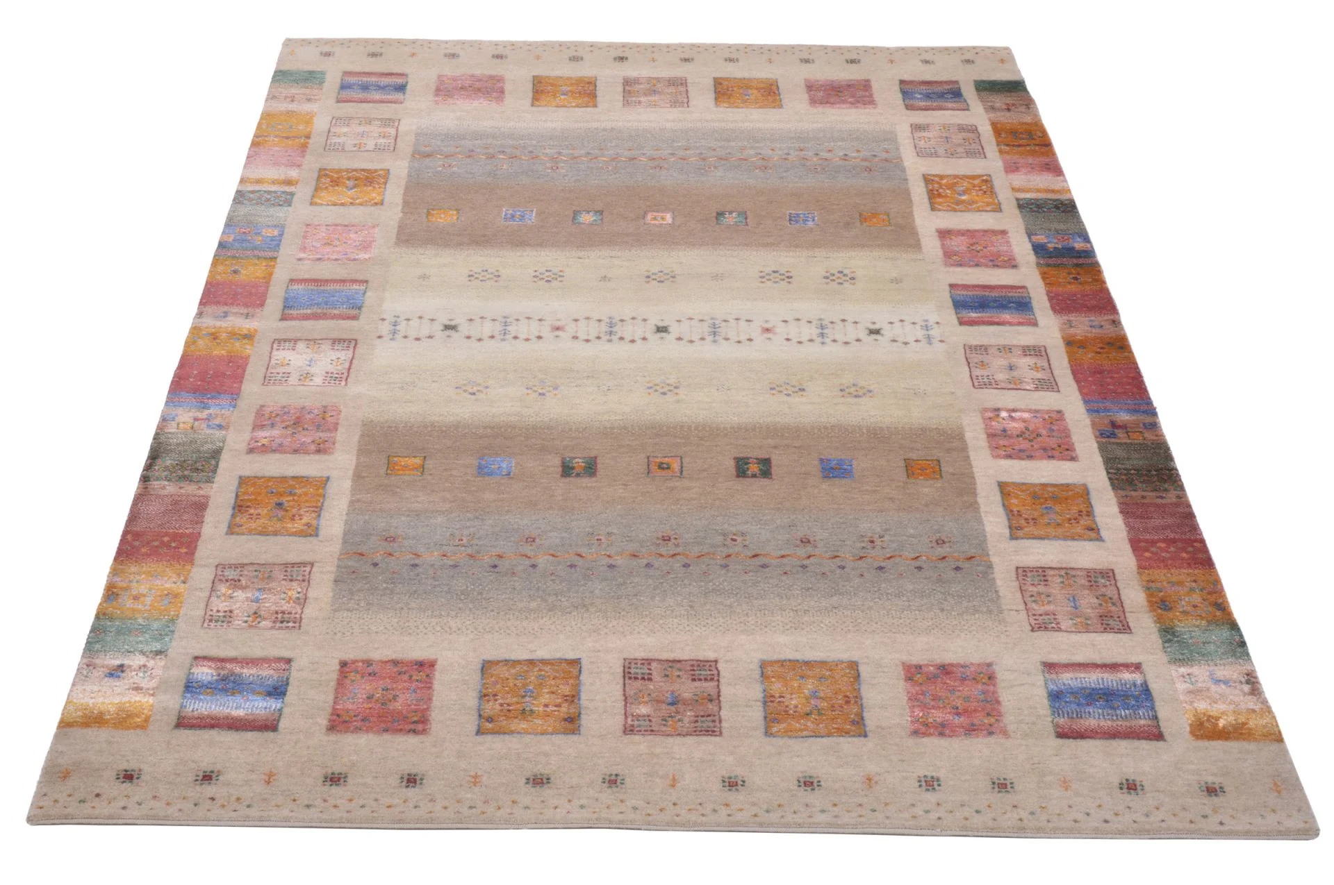 Hand-Knotted Wool & Silk Loribaft Indian Rug, 177 × 246 cm