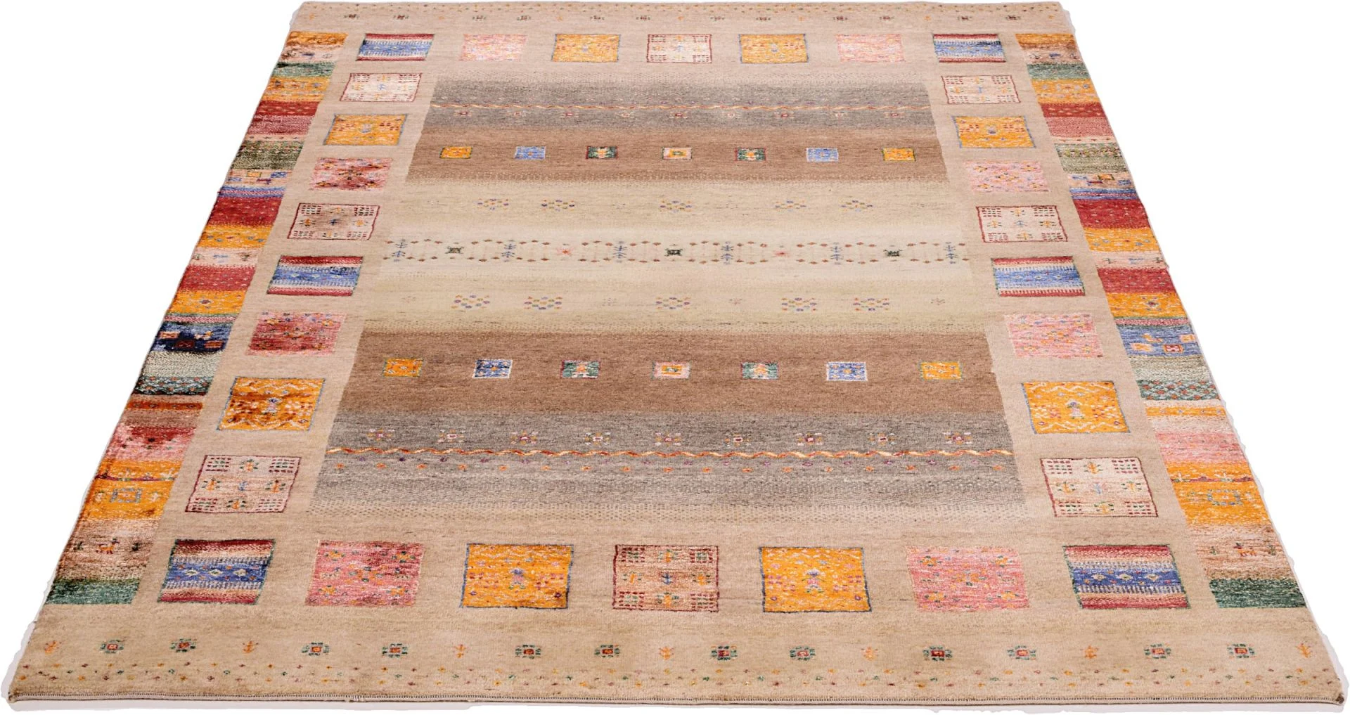 Hand-Knotted Wool & Silk Loribaft Indian Rug, 177 × 246 cm