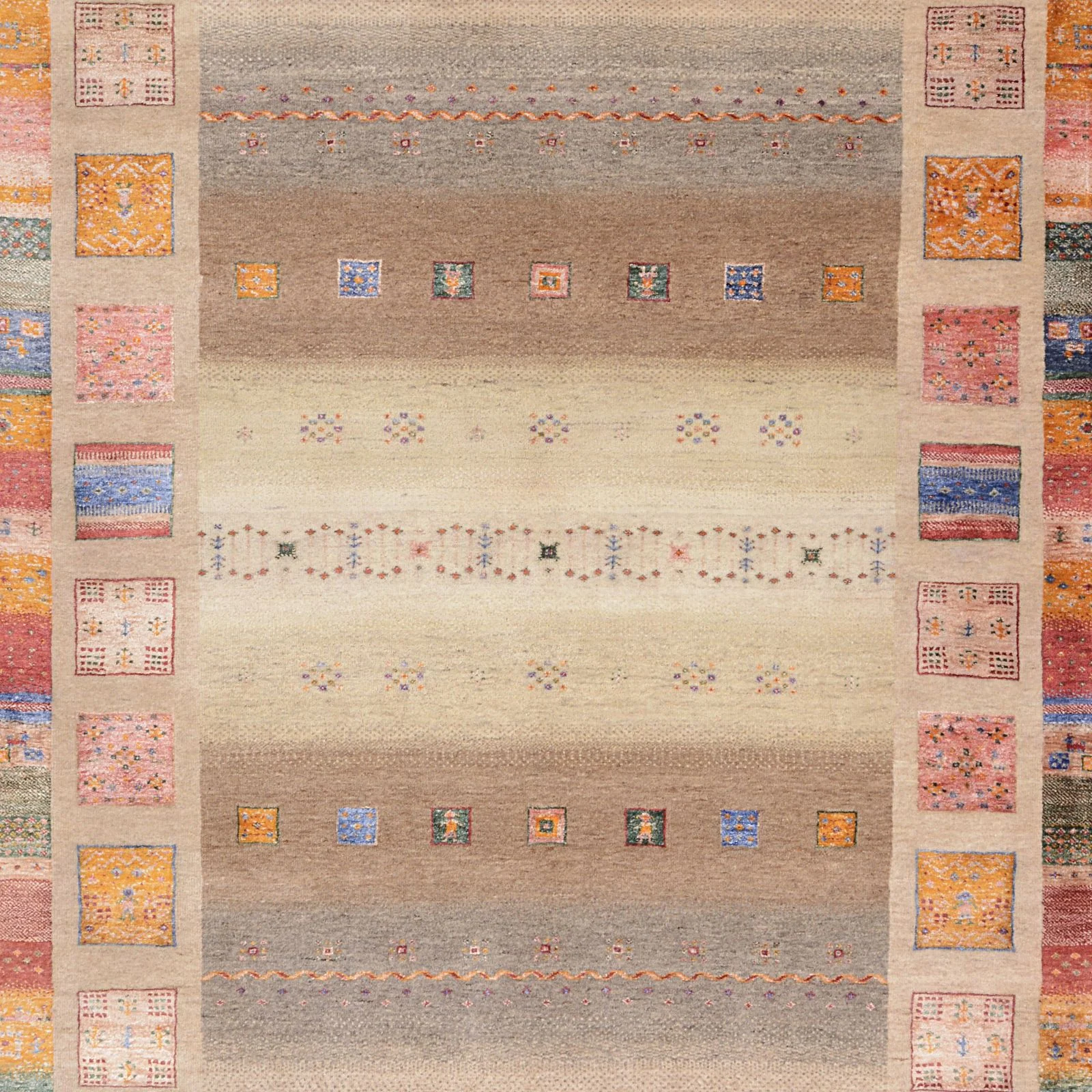 Hand-Knotted Wool & Silk Loribaft Indian Rug, 177 × 246 cm