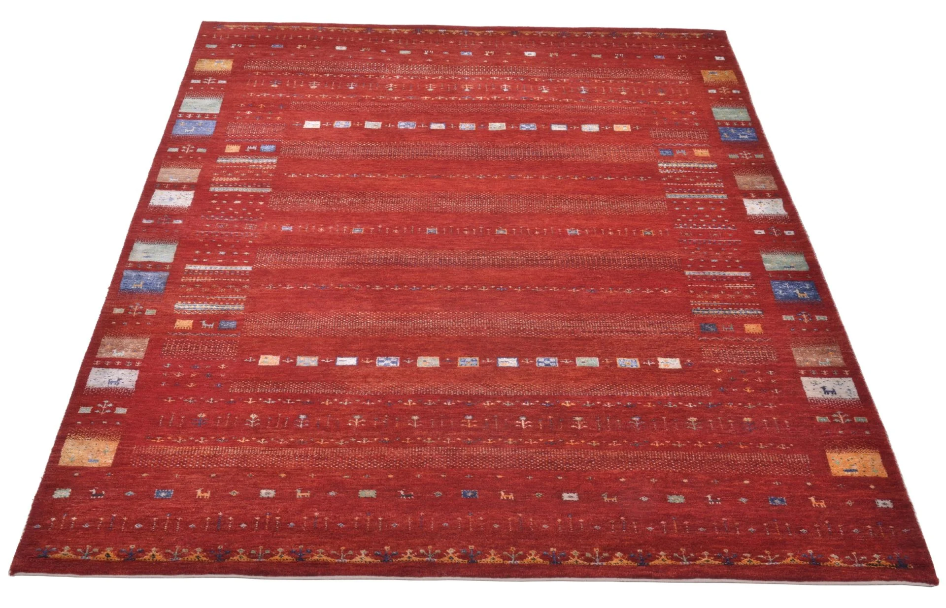 Hand-Knotted Wool & Silk Loribaft Indian Rug, 175 × 242 cm