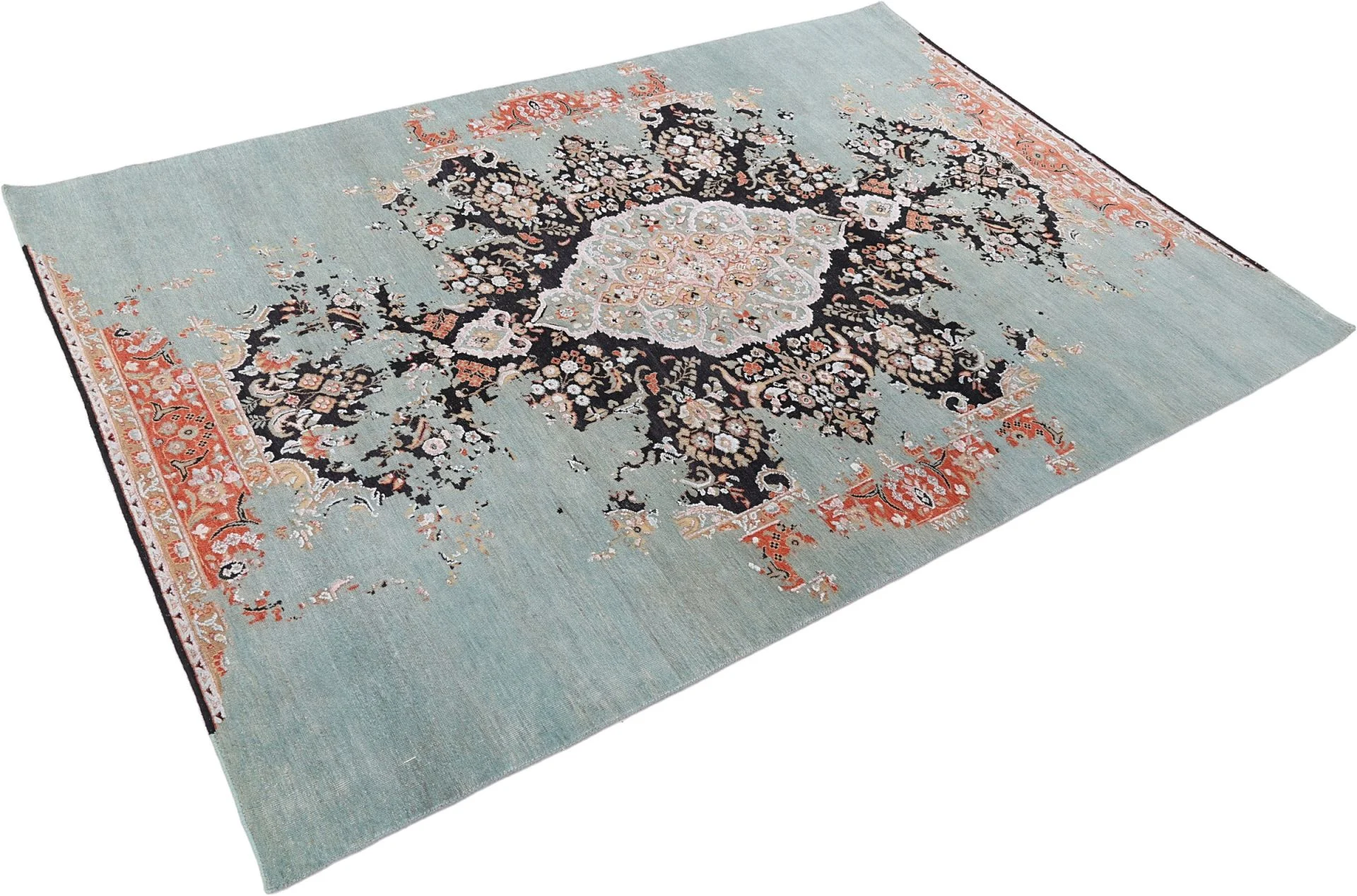 Hand-Knotted Wool & Silk Indian Rug, 184 × 274 cm