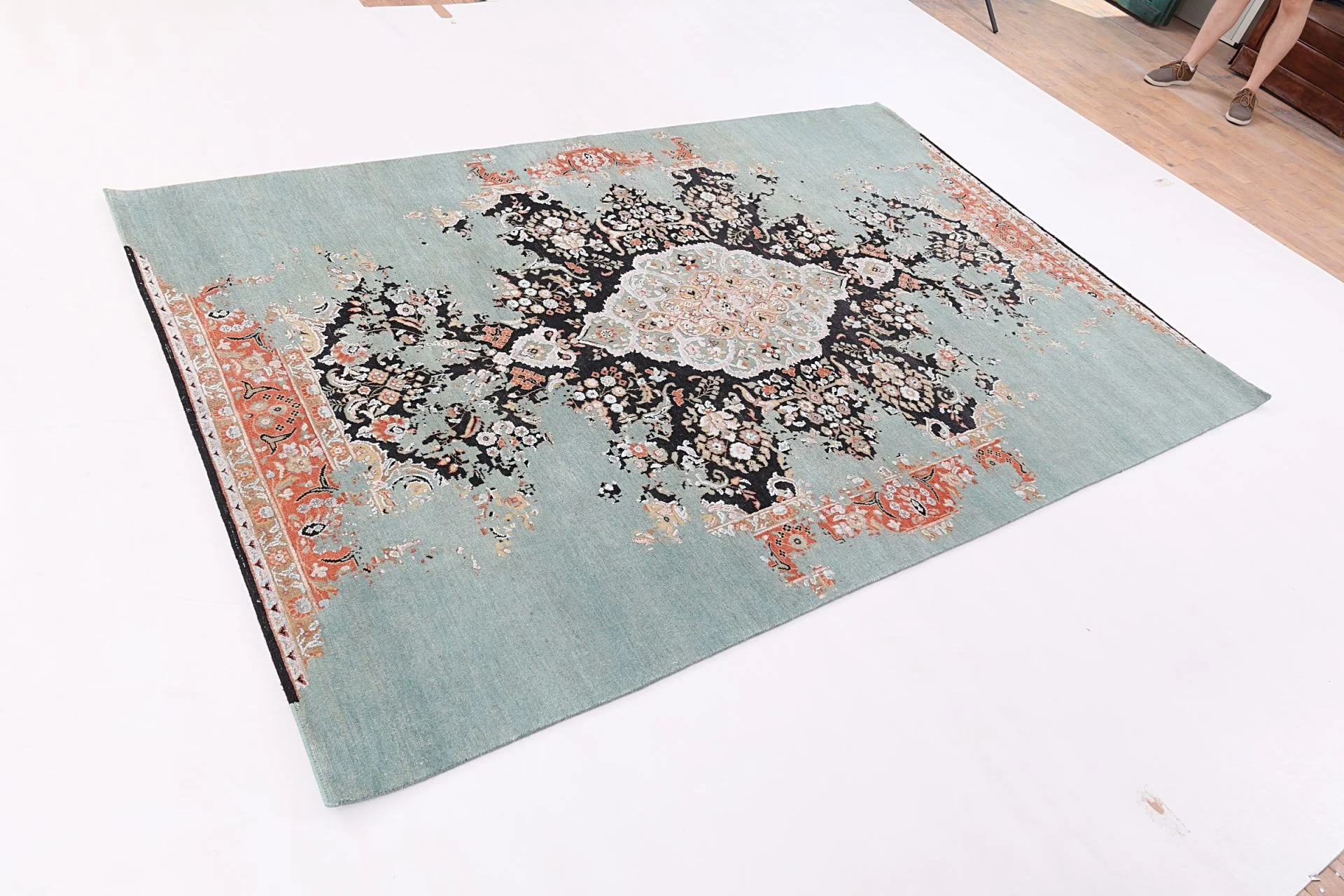 Hand-Knotted Wool & Silk Indian Rug, 184 × 274 cm