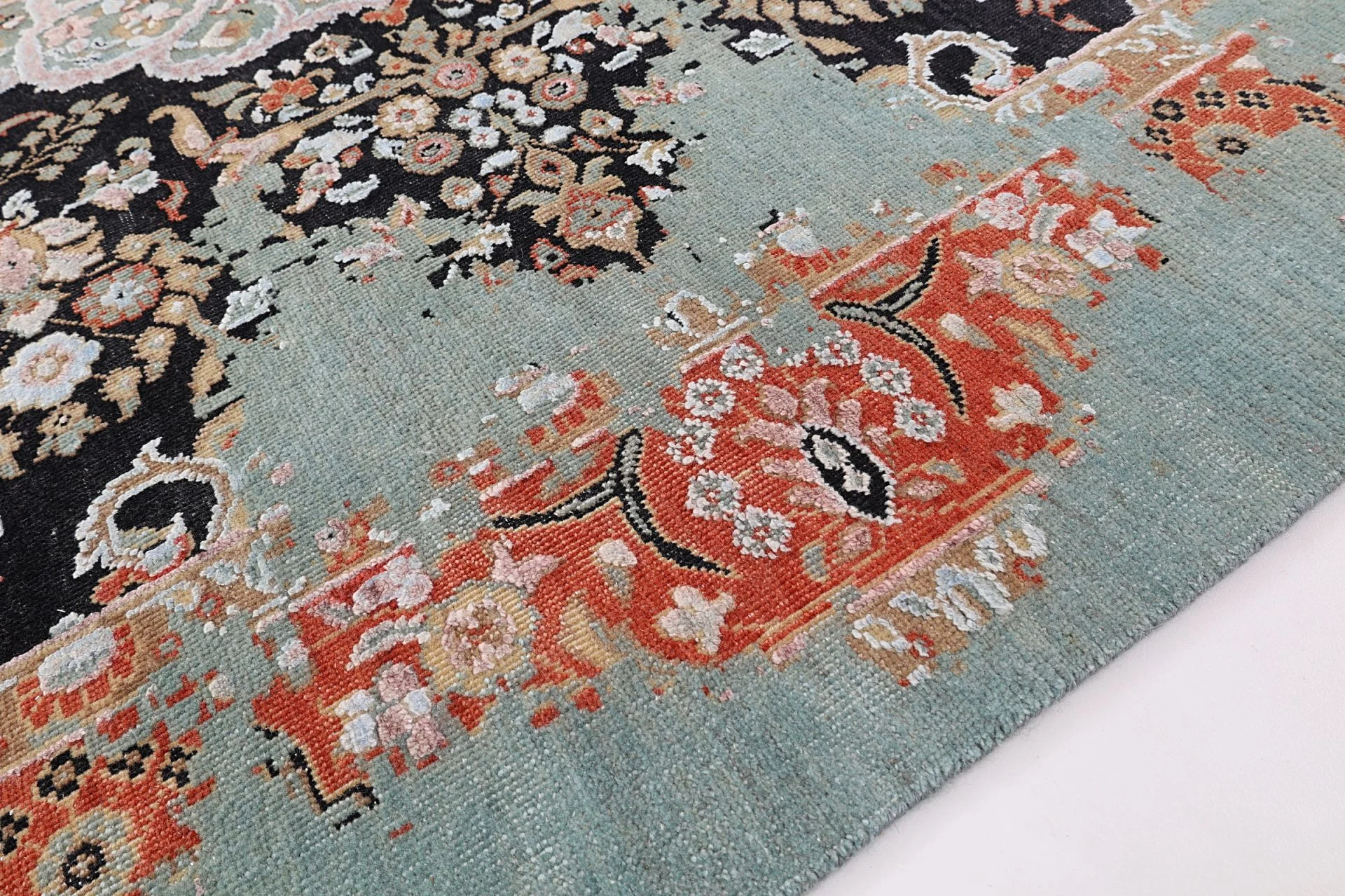 Hand-Knotted Wool & Silk Indian Rug, 184 × 274 cm