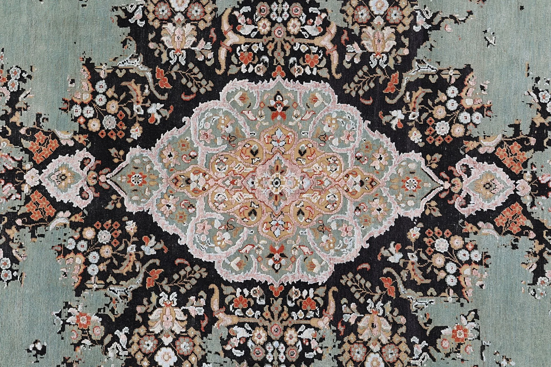 Hand-Knotted Wool & Silk Indian Rug, 184 × 274 cm
