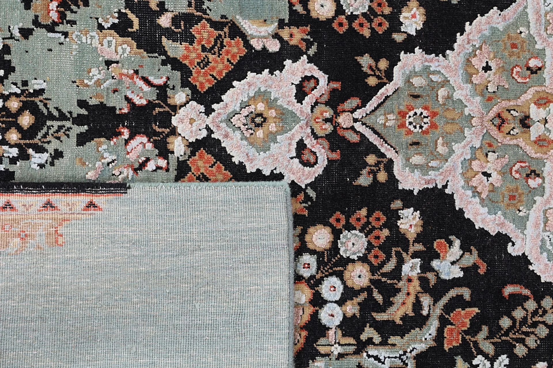 Hand-Knotted Wool & Silk Indian Rug, 184 × 274 cm