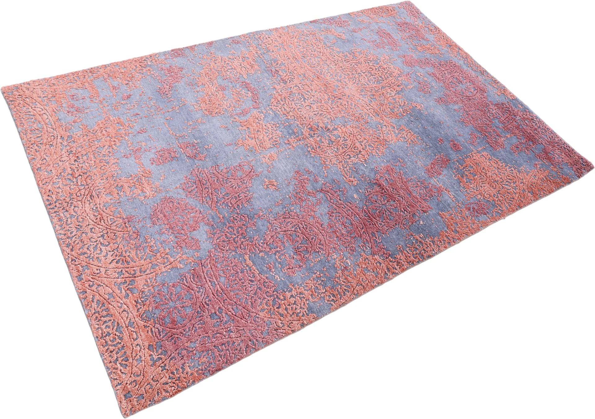 Hand-Knotted Wool & Silk Indian Rug, 116 × 179 cm