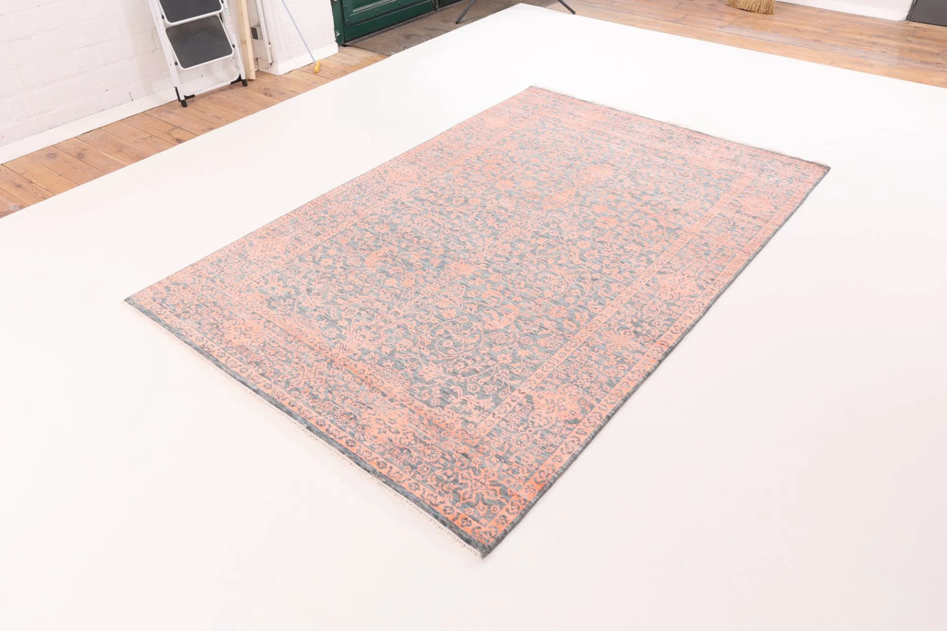 Hand-Knotted Wool & Silk Indian Rug, 185 × 280 cm