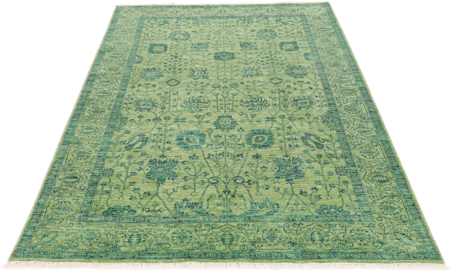 Hand-Knotted Wool & Silk Indian Rug, 180 × 283 cm