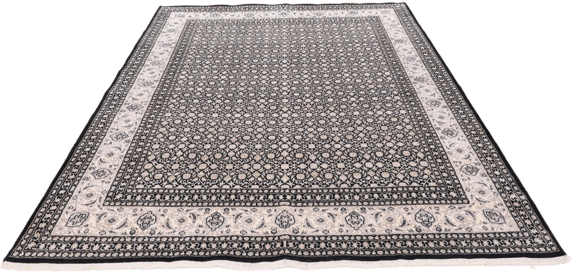 Hand-Knotted Wool & Silk Indian Rug, 300 × 239 cm