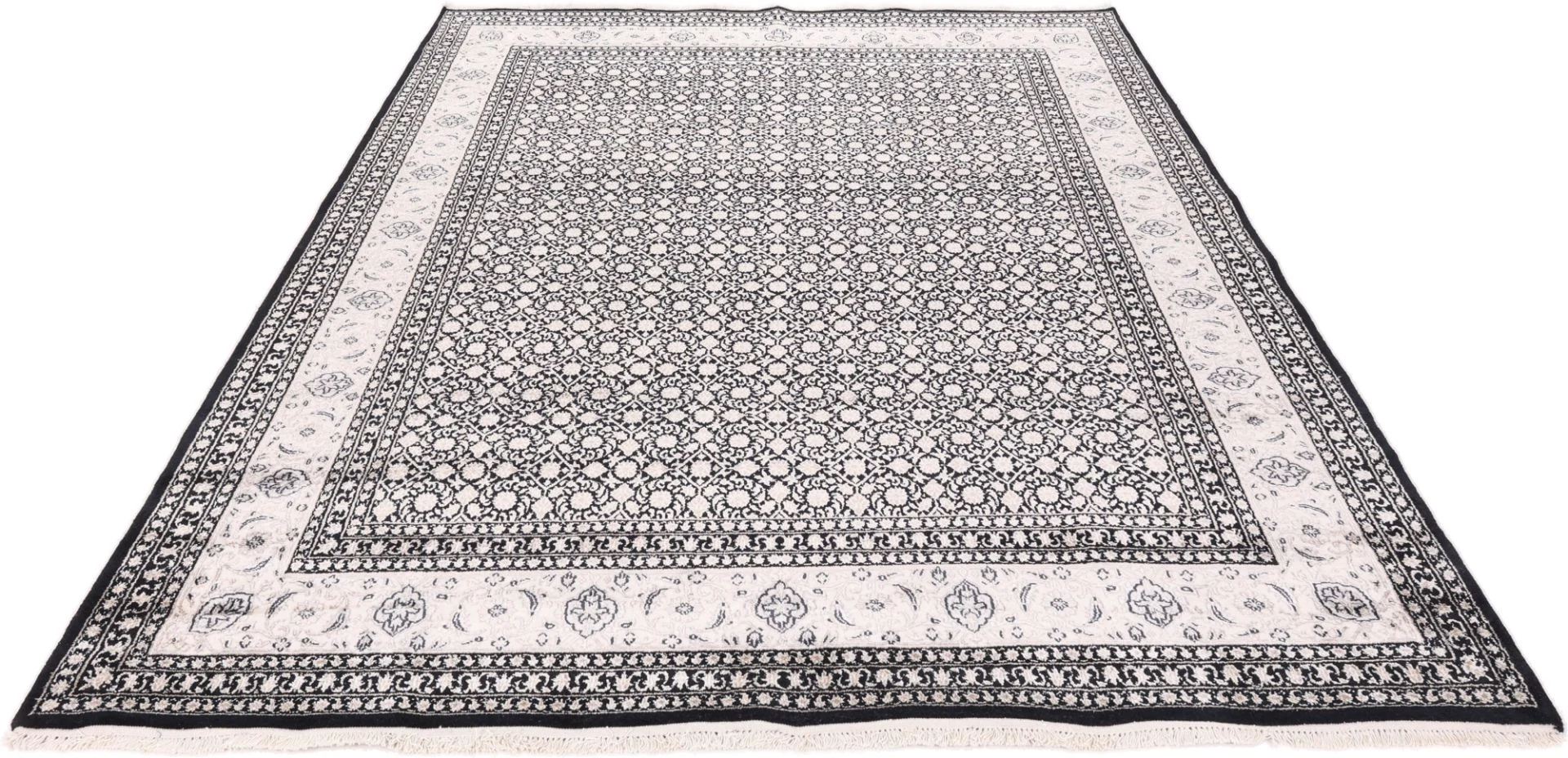 Hand-Knotted Wool & Silk Indian Rug, 300 × 239 cm