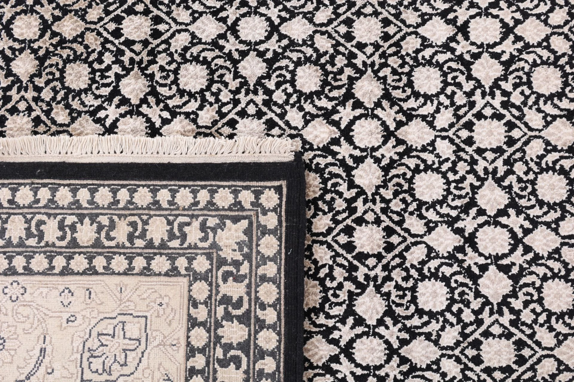 Hand-Knotted Wool & Silk Indian Rug, 300 × 239 cm