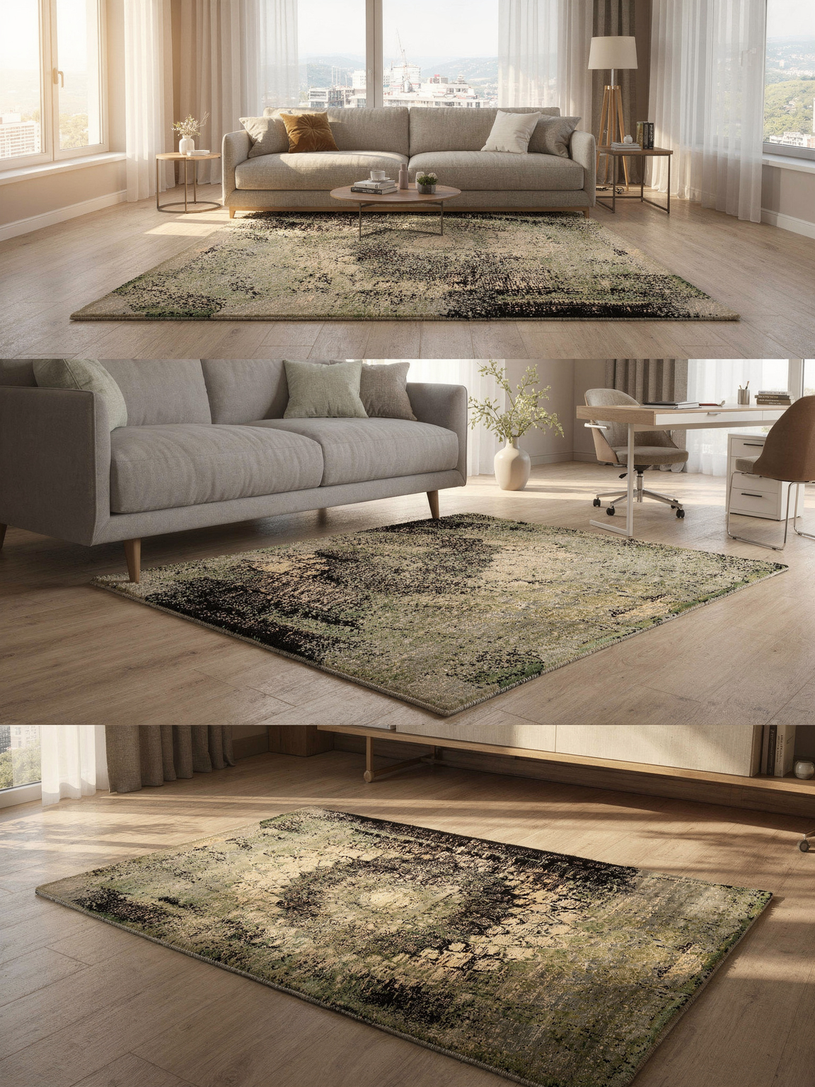 Hand-Knotted Wool & Silk Indian Rug, 237 × 175 cm