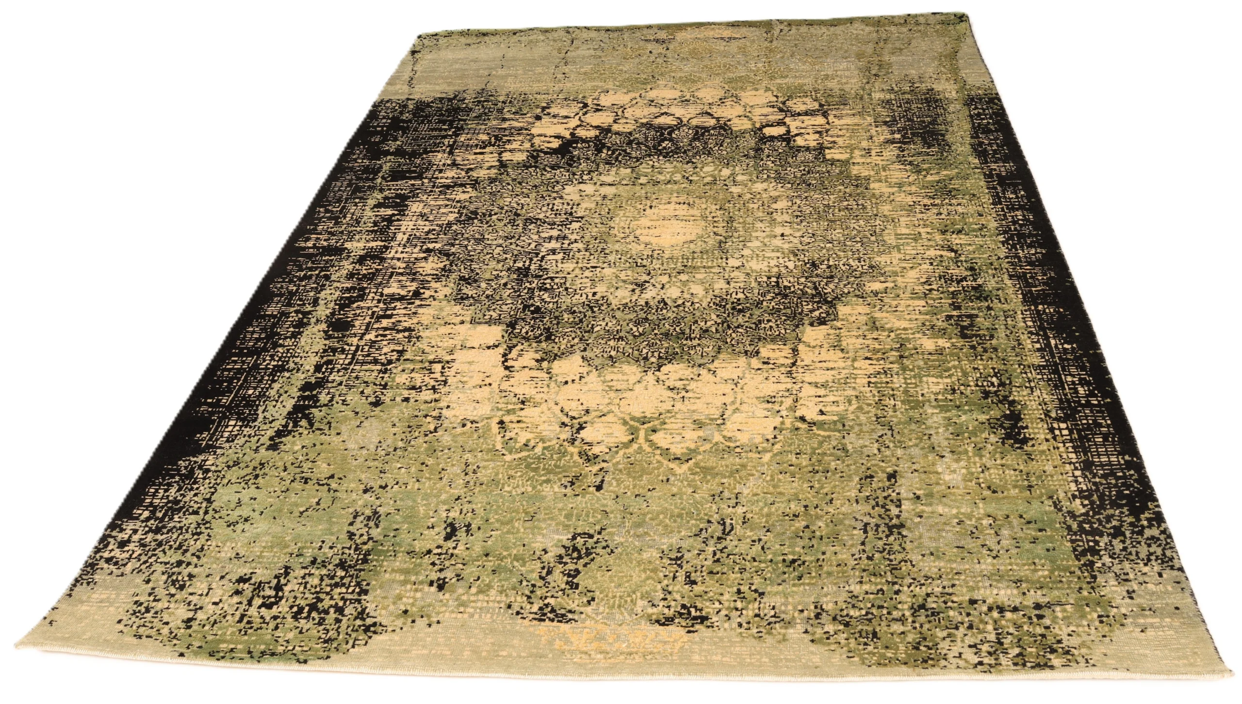 Hand-Knotted Wool & Silk Indian Rug, 237 × 175 cm