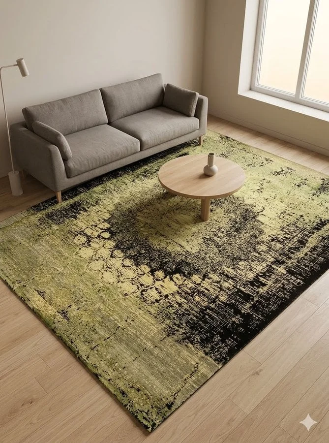 Hand-Knotted Wool & Silk Indian Rug, 237 × 175 cm
