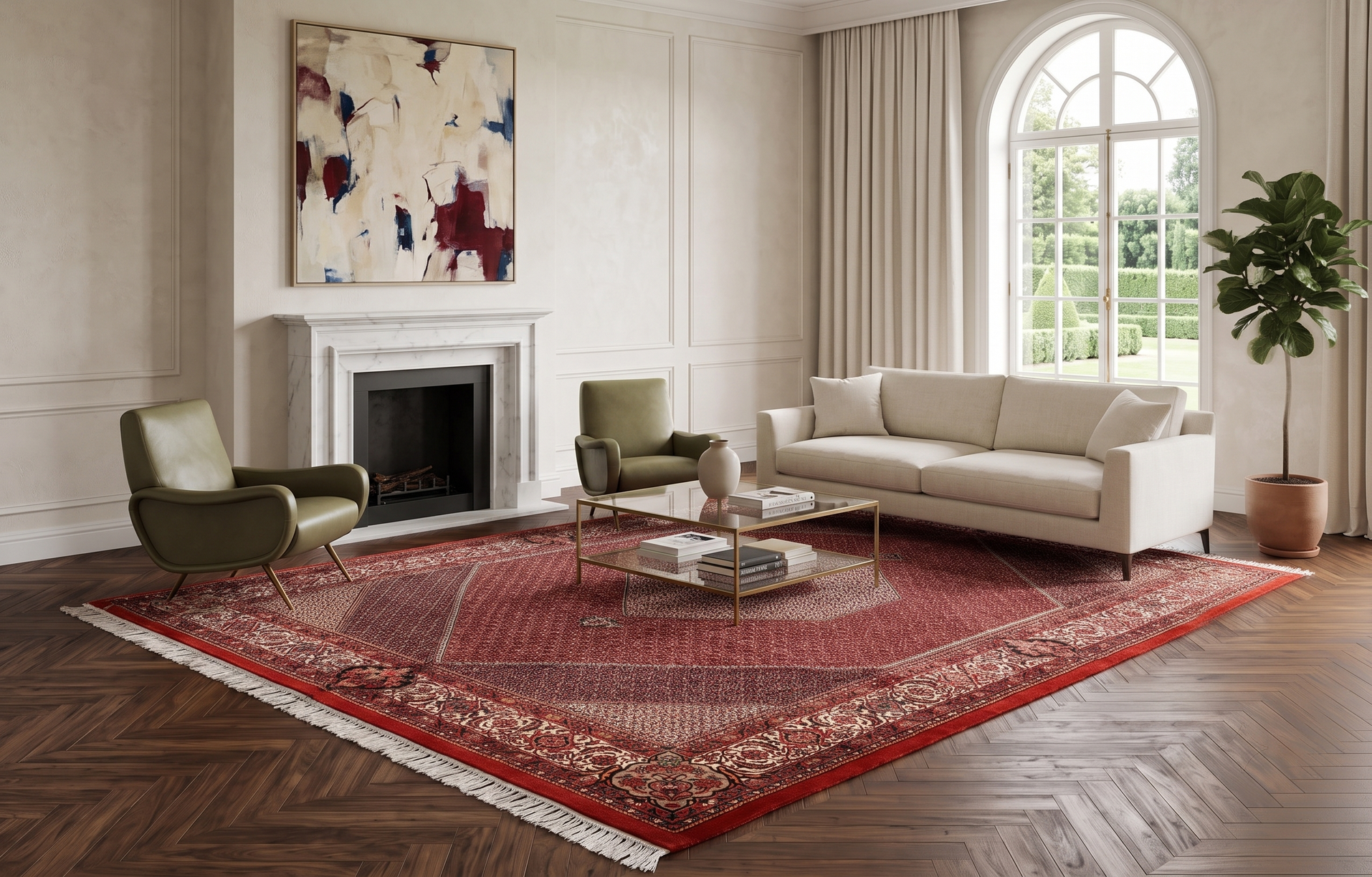 Bijar Persian Rug — hand-knotted, 308 × 212 cm, Wool & Silk