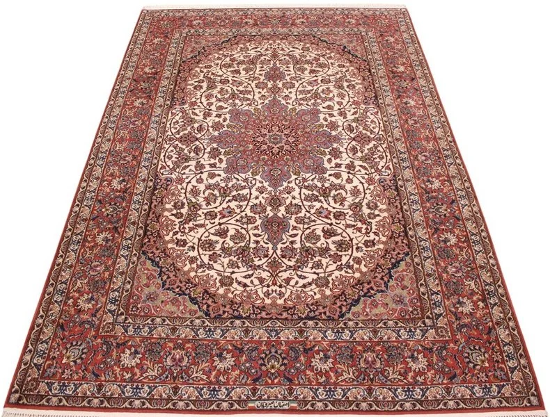 Hand-Knotted Wool & Silk Isfahan Persian Rug, 298 × 198 cm