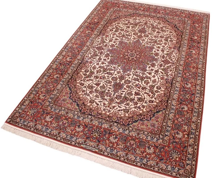 Hand-Knotted Wool & Silk Isfahan Persian Rug, 298 × 198 cm