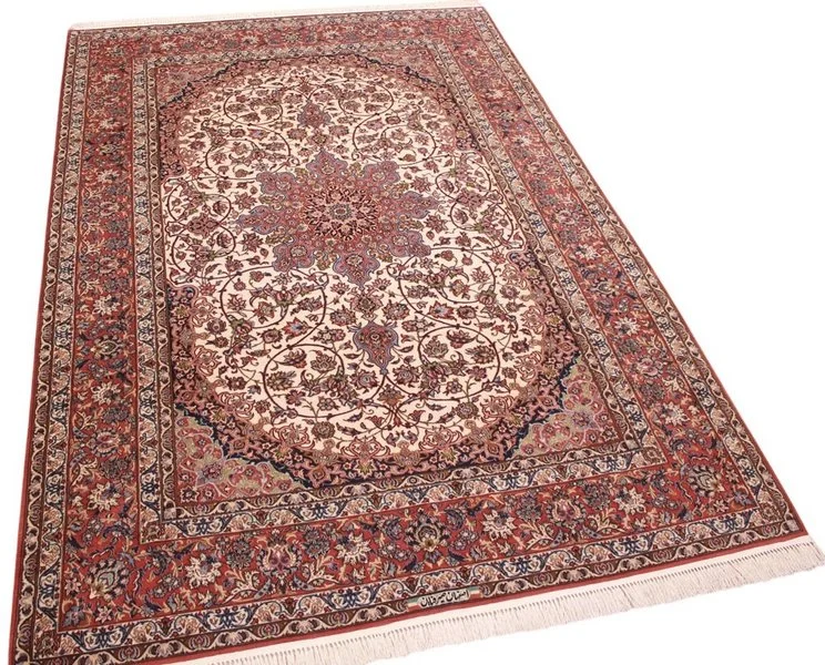 Hand-Knotted Wool & Silk Isfahan Persian Rug, 298 × 198 cm