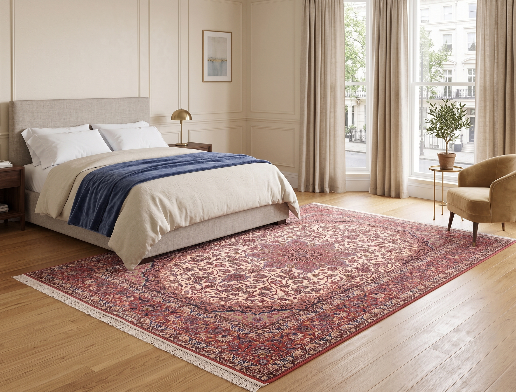 Hand-Knotted Wool & Silk Isfahan Persian Rug, 298 × 198 cm
