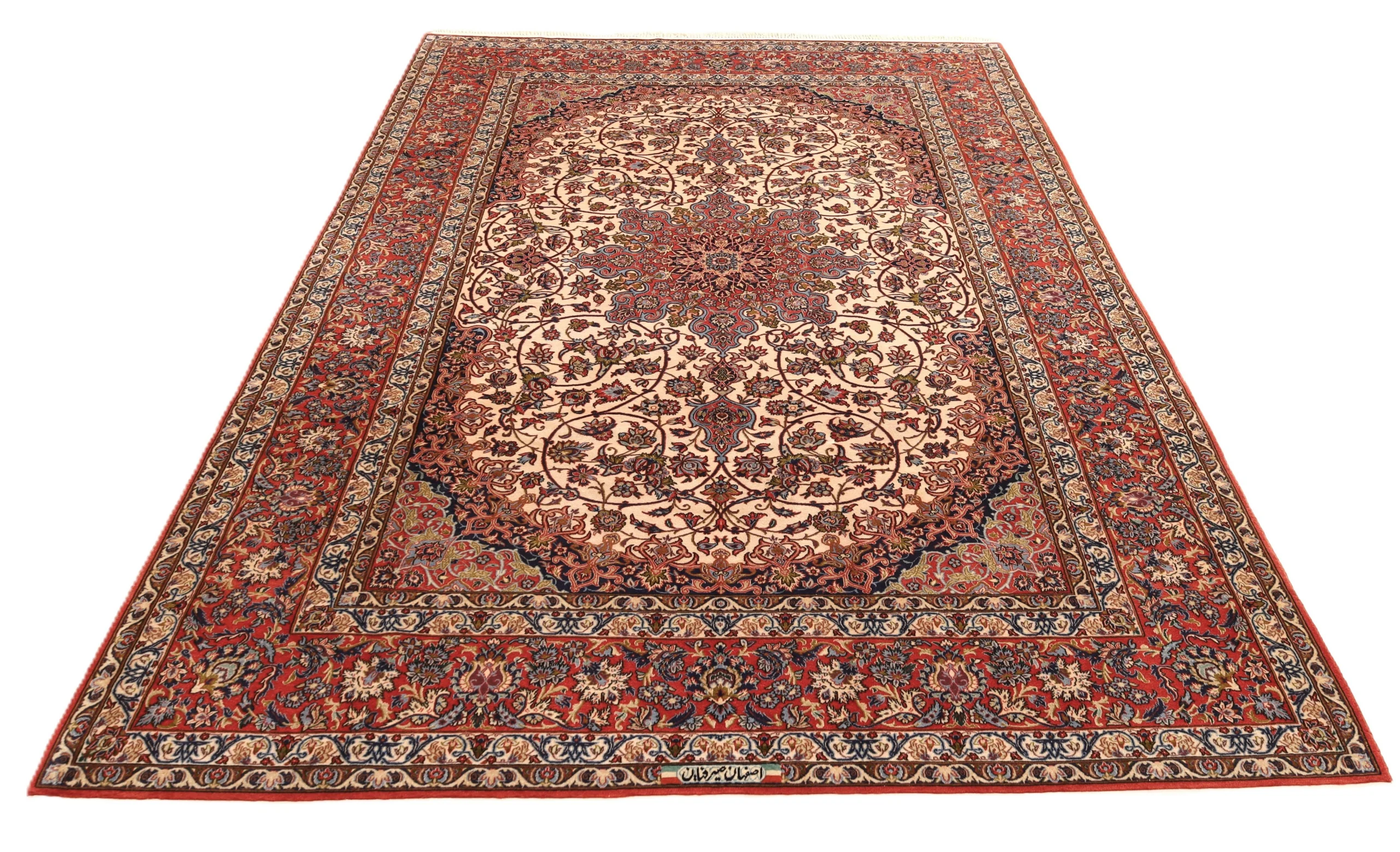 Hand-Knotted Wool & Silk Isfahan Persian Rug, 298 × 198 cm