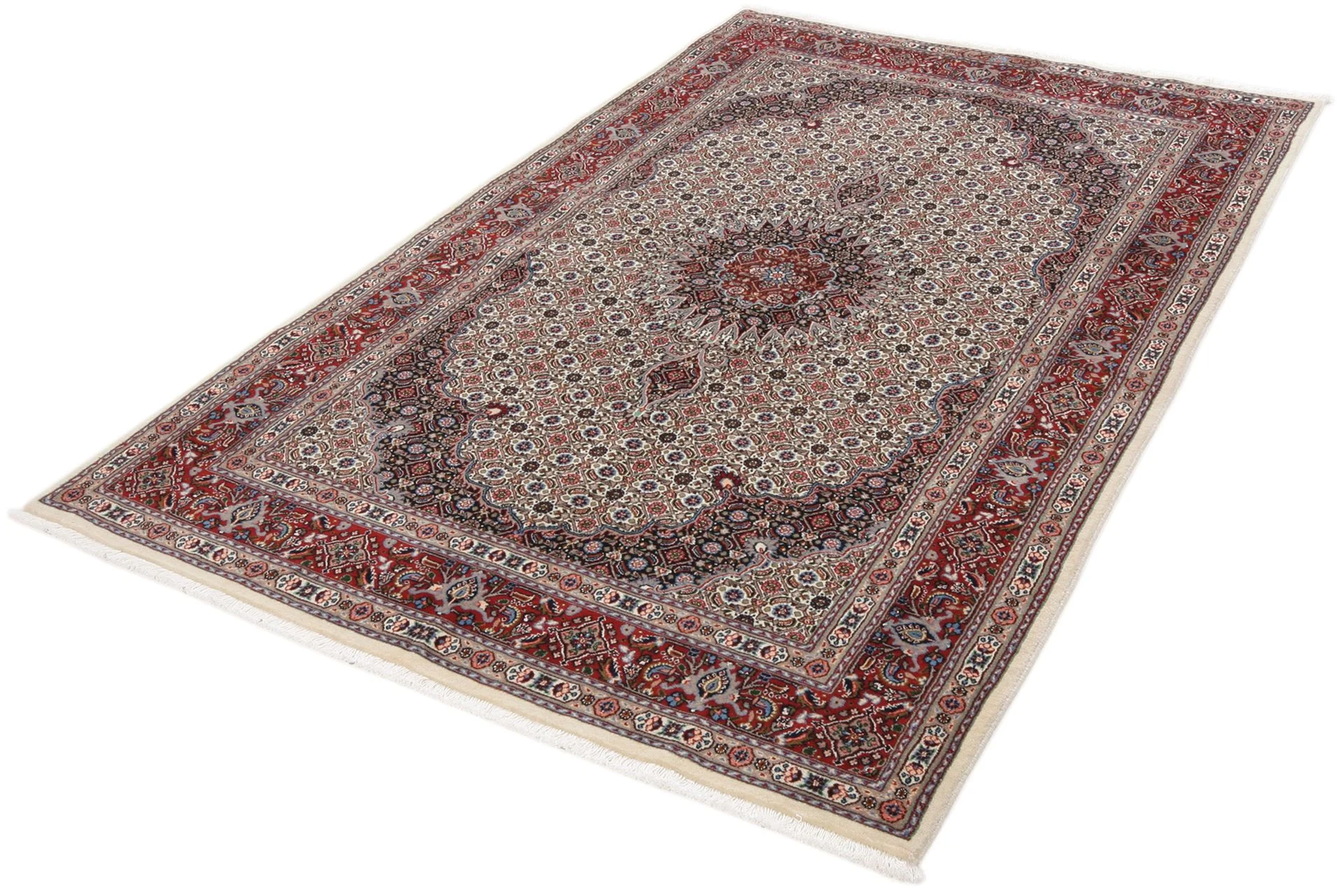 Hand-Knotted Wool & Silk Moud Persian Rug, 142 × 220 cm